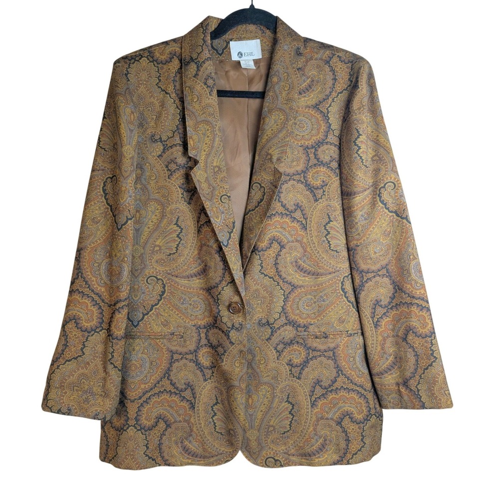 16 Vintage Eddie Haggar Ltd EHL Paisley Unlined Layering Blazer Brown Wool Blend